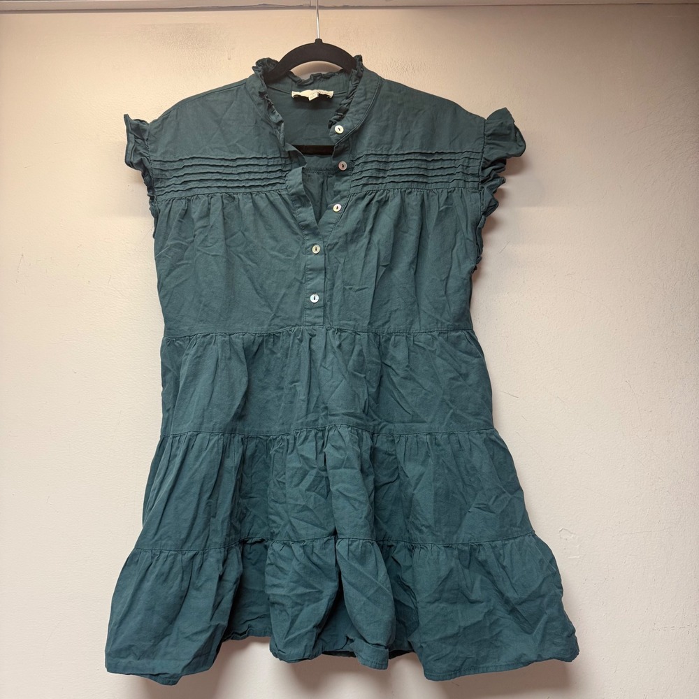 Pinch Mini Dress Women S Green Excellent Tiered Ruffle Flutter Sleeve Cotto Boho